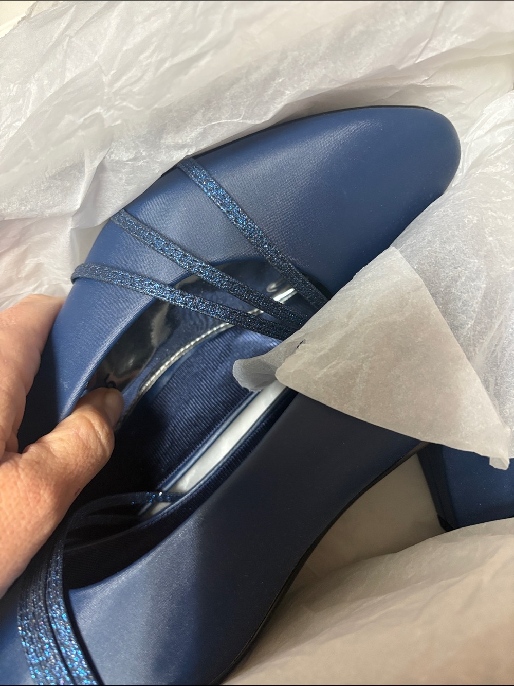 easy street Deep Blue Mid-Heel Pumps with Toe Strap - Picture 4 of 5
